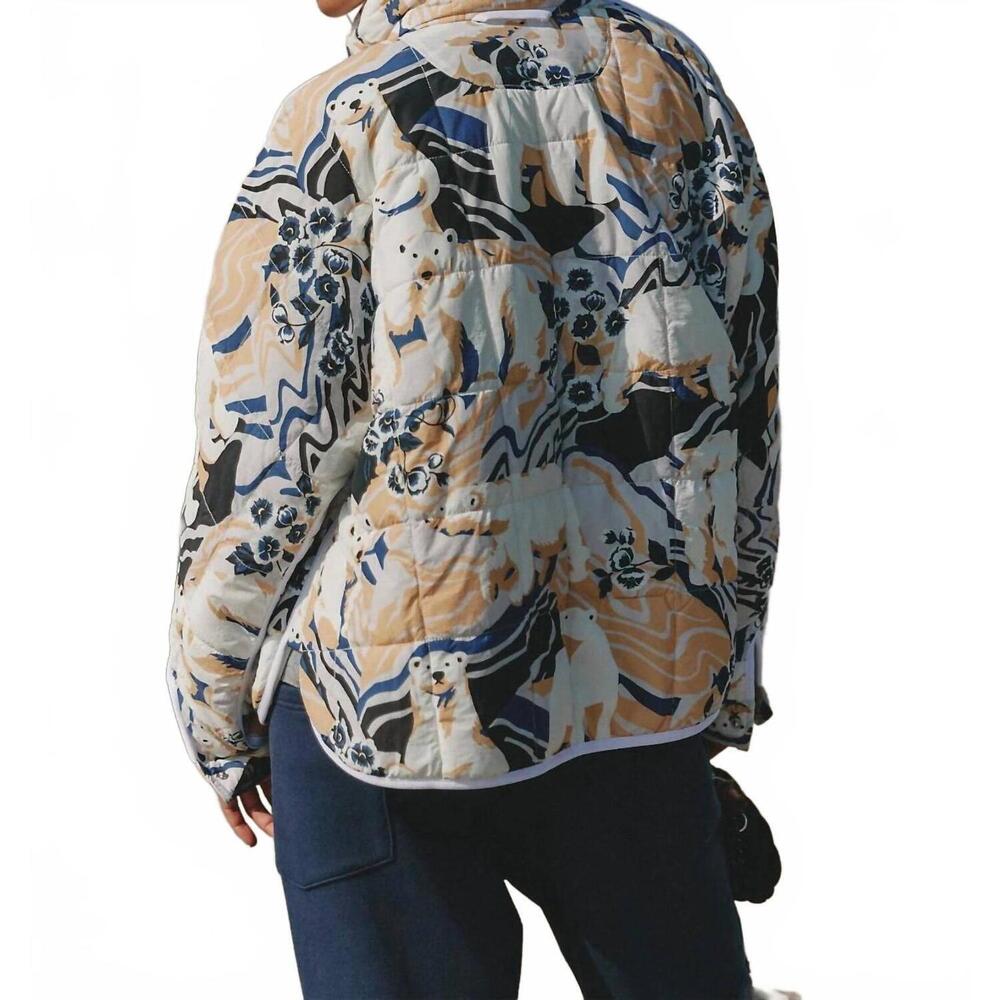 NEW FREE PEOPLE pippa polar bear graphic puffer jacket in white, blue - Picture 3 of 4